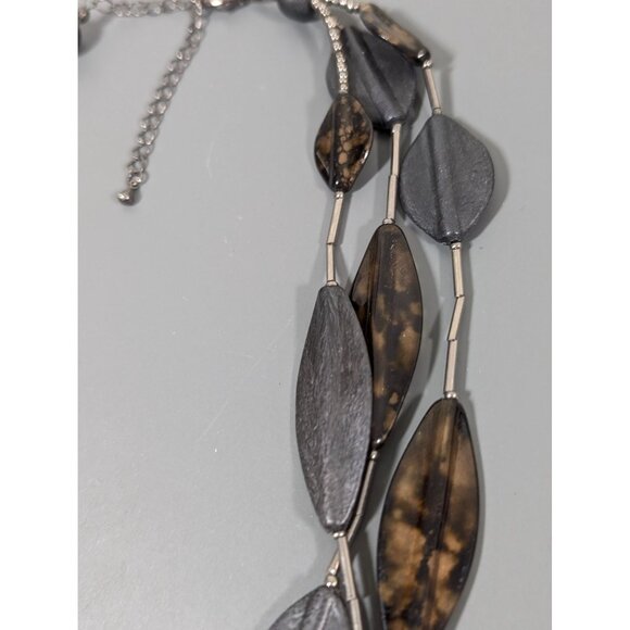 Gray Brown Multi Layer Necklace Fall Autumn Whimsigoth Earthy 20" - Picture 5 of 8